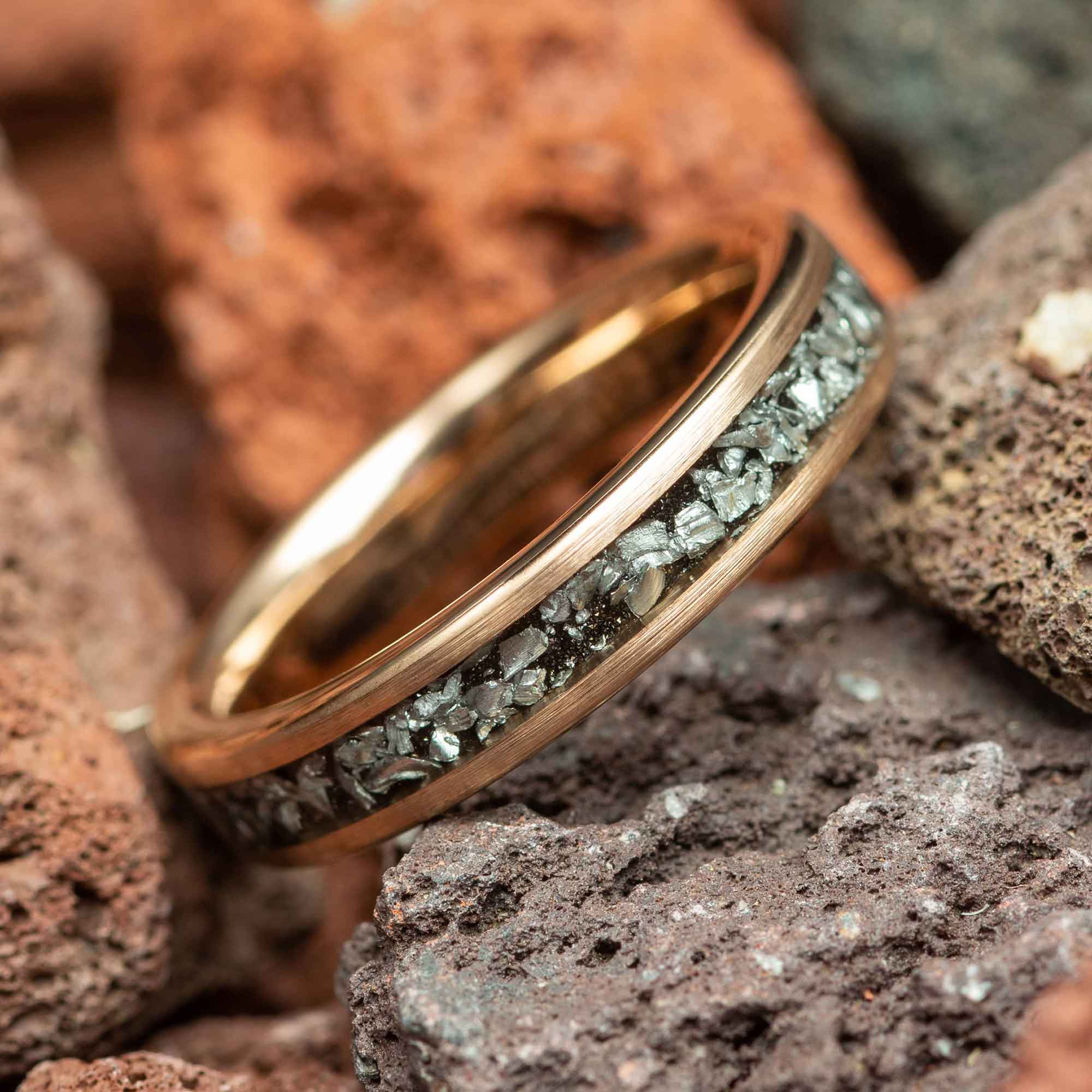 Rose Gold Gold And Meteorite Wedding Band Meteorite Wedding Womens