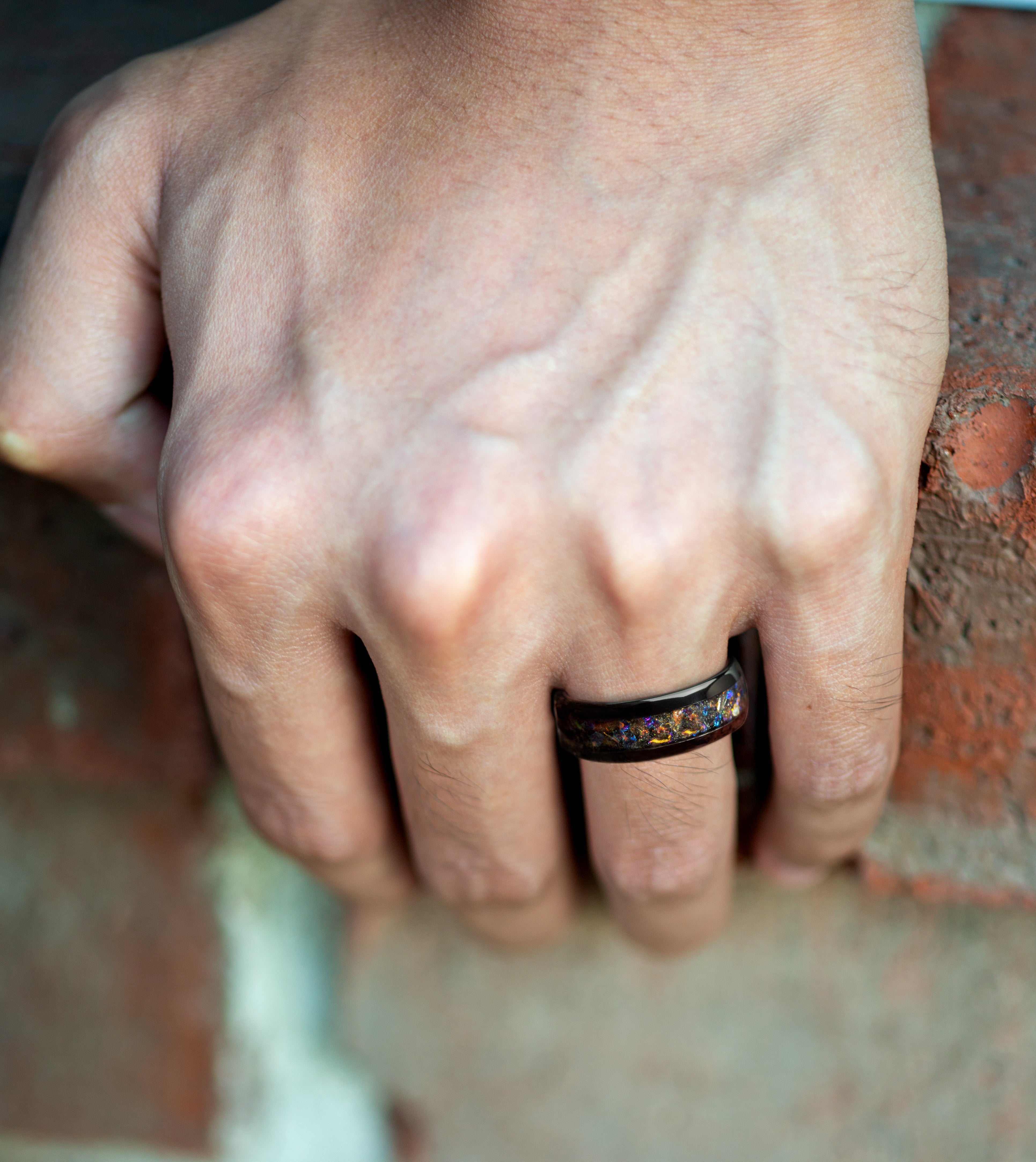 Sandstone Crab Nebula Men's Black Tungsten Ring - 8mm