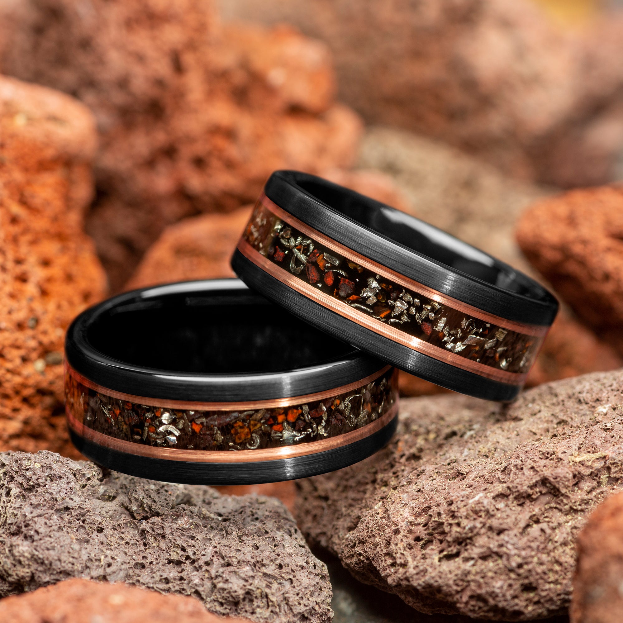 Dinosaur Bone Meteorite with Rose Gold Strips Brushed Black Men's Tu