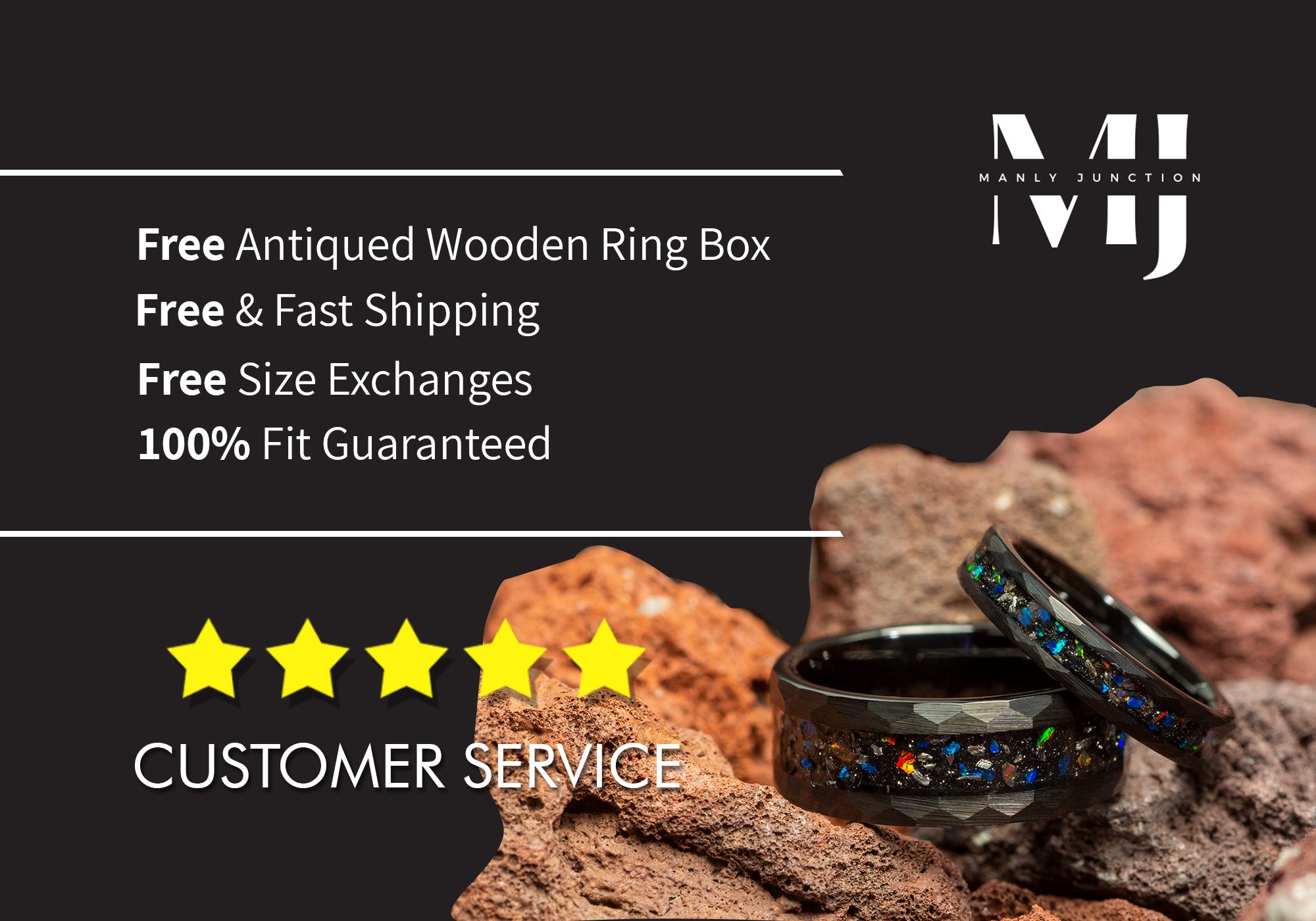 Meteorite with Charred Whiskey Barrel Wood Black Hammered Tungsten Men's Wedding Ring Comfort Fit - 8mm