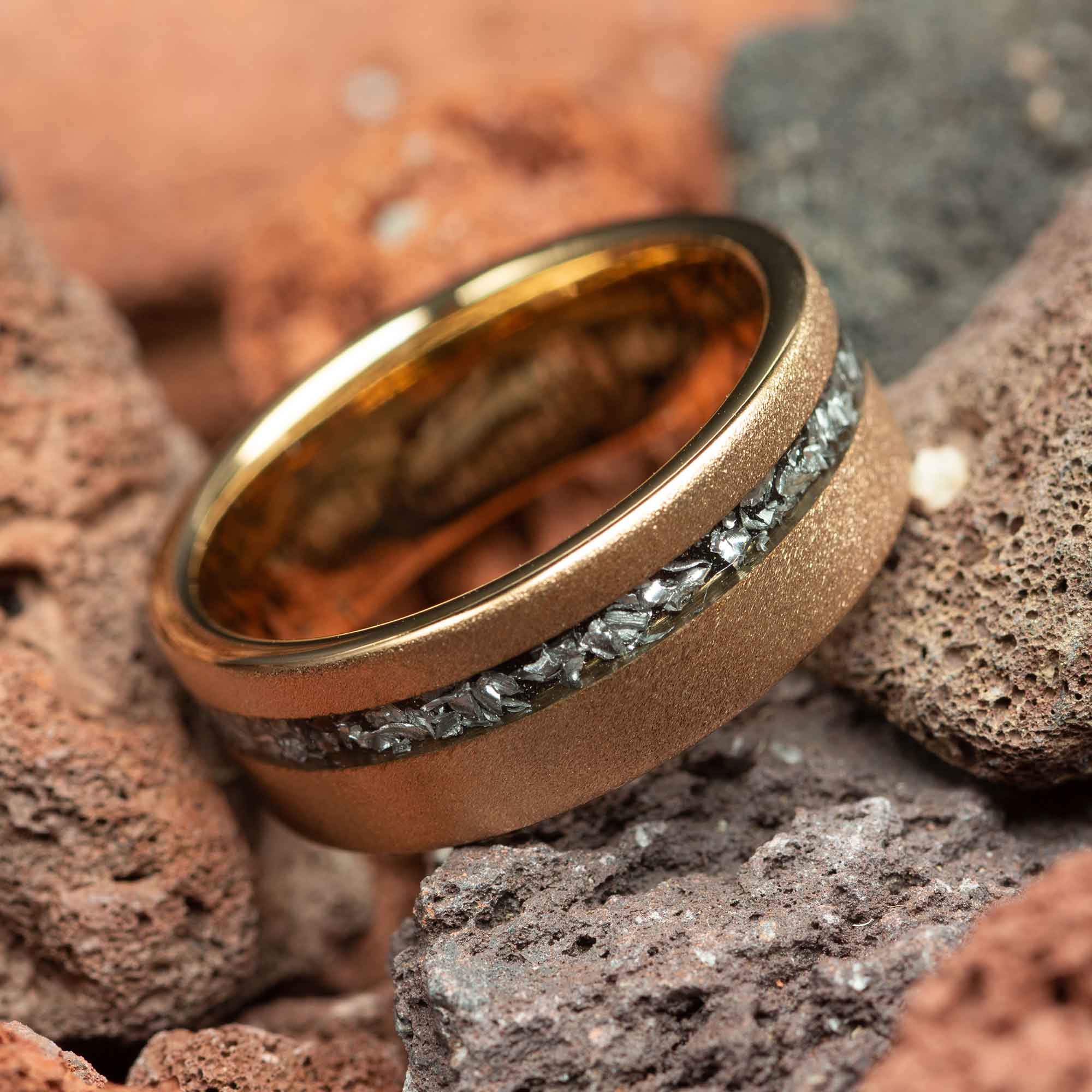 Meteorite Sandblasted Men's Rose Gold Tungsten Ring - 8mm – Pryor Bands Meteorite Sandblasted Men's Rose Gold Tungsten Ring - 8mm – Pryor Bands
