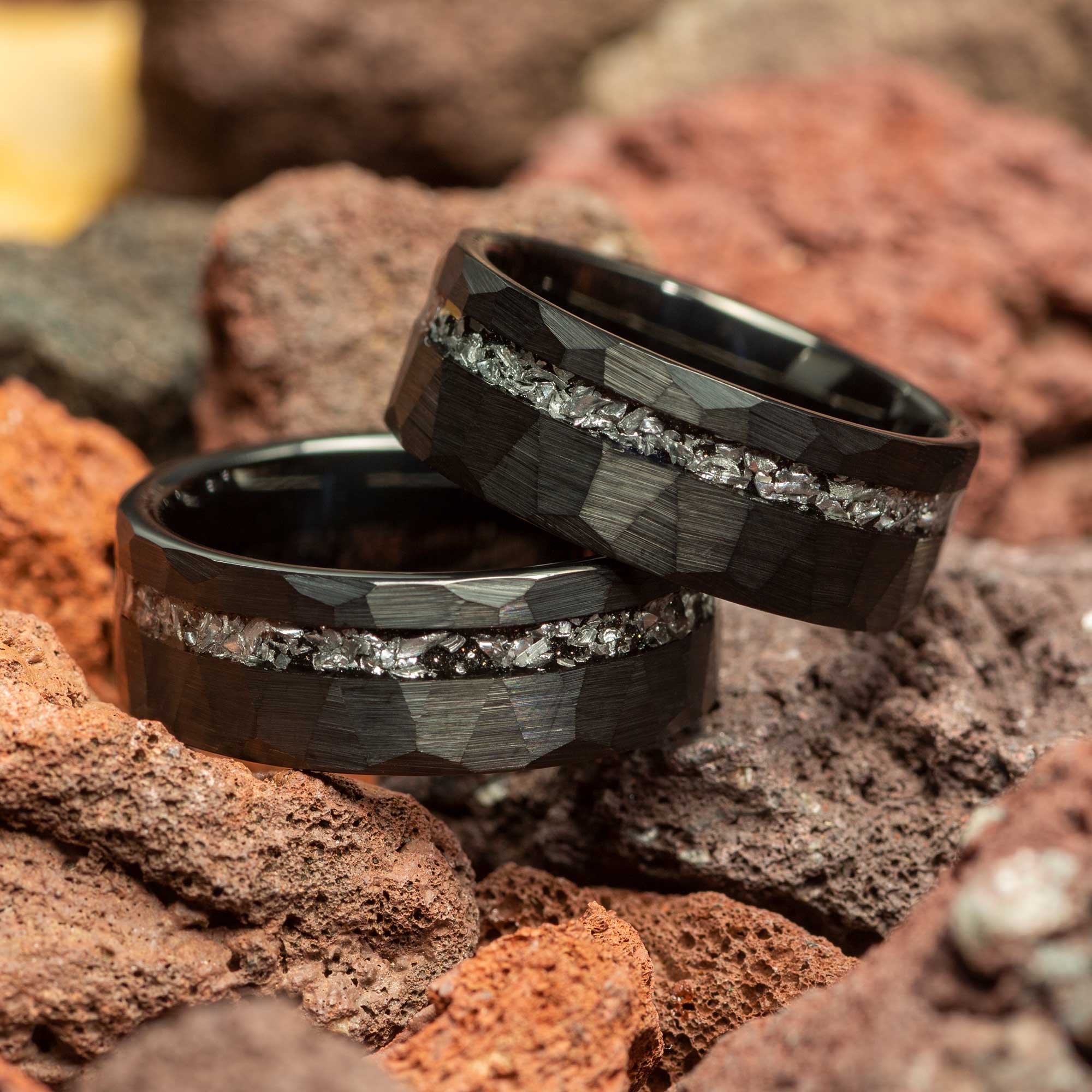 Meteorite Men's All Black Diamond Wedding Band Meteorite Ring
