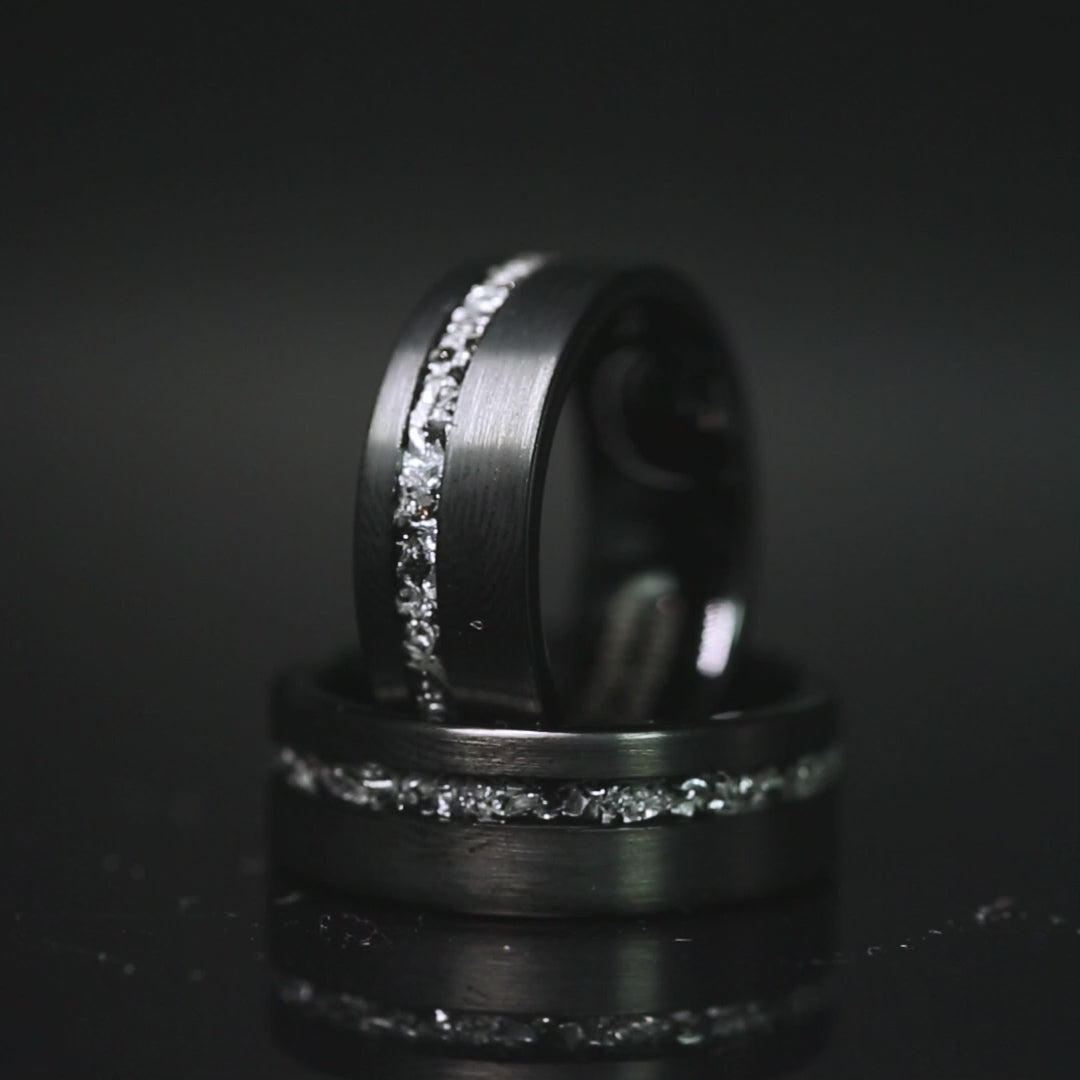 Meteorite Brushed Men's Black Tungsten Ring - 8mm