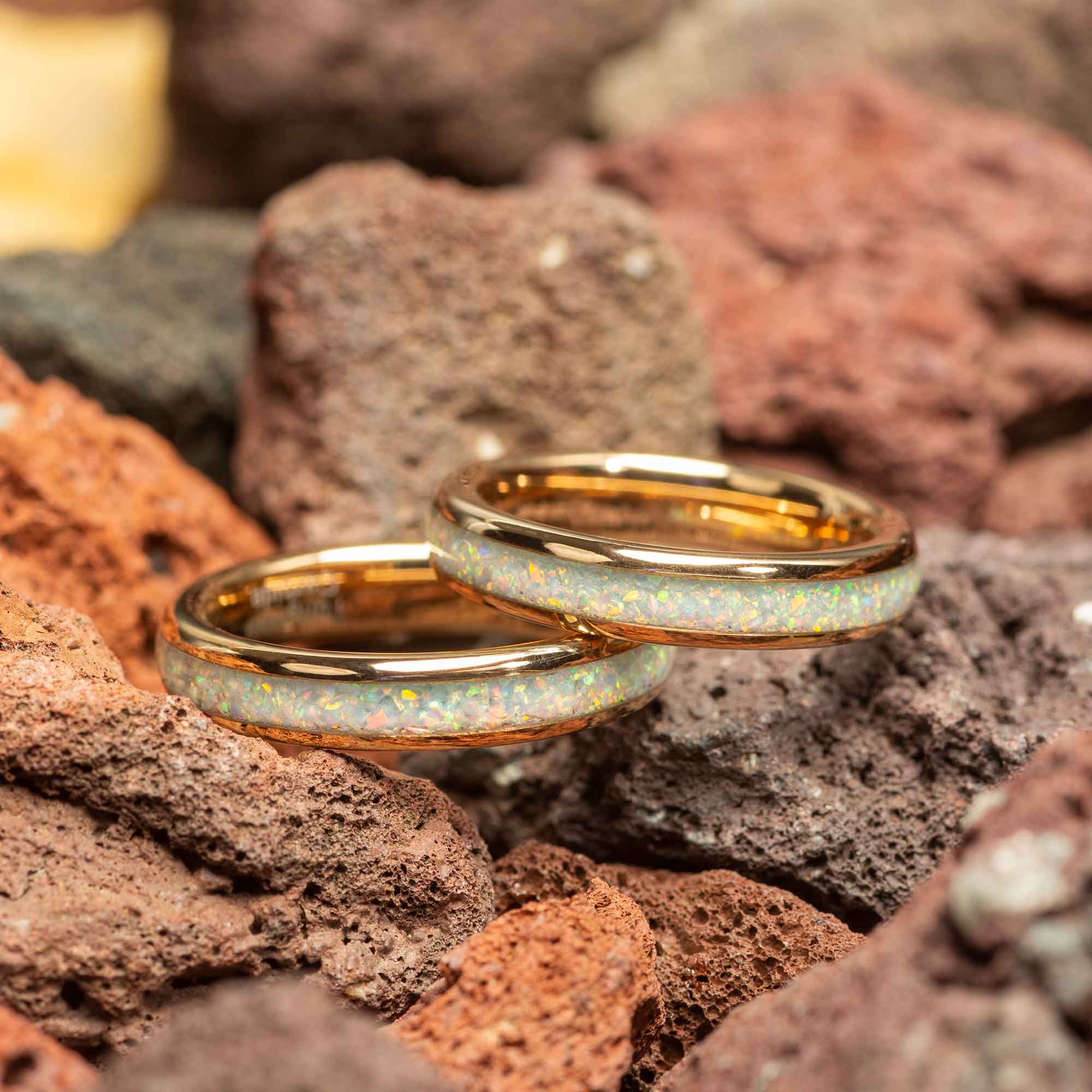 White Fire Opal Rose Gold Tungsten Women's Ring 4mm – Pryor Bands