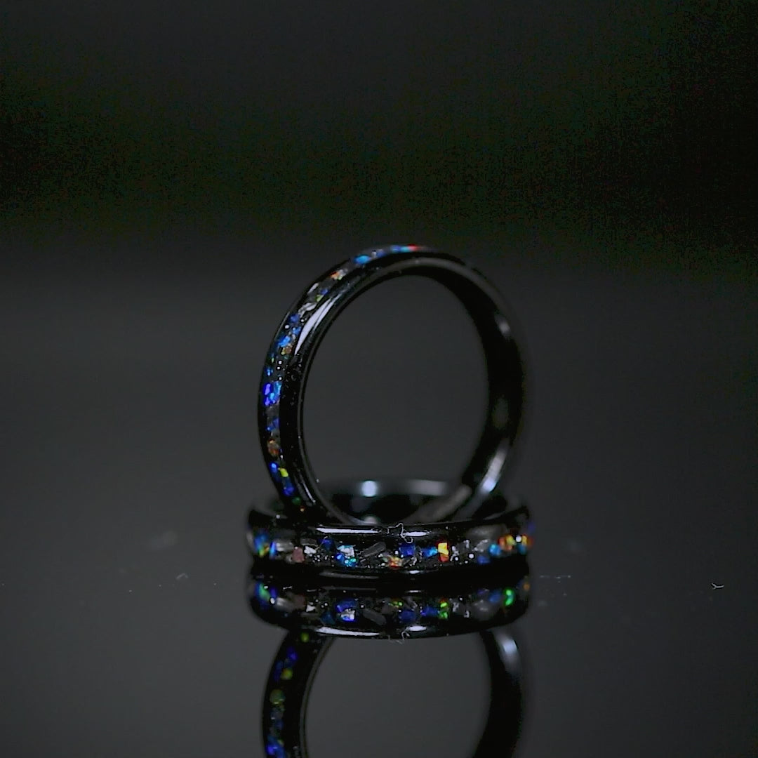 Meteorite & Galaxy Opal Black Tungsten Womens - 4mm